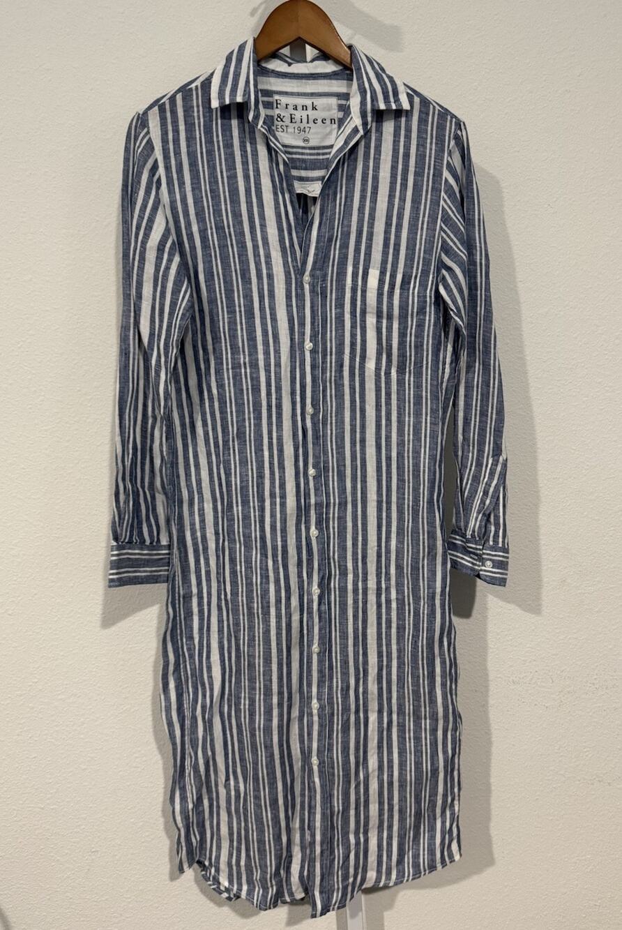 Frank & Eileen RORY Wide White and Blue Stripe in Classic Linen sz XXS